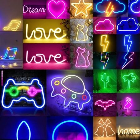 LED Dekorativne Neon Lampe – Kaktus, LOVE, Gamepad, Oblak i Duga
