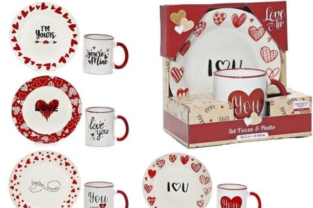 Set šalica i tanjur Love – Keramički komplet za Valentinovo